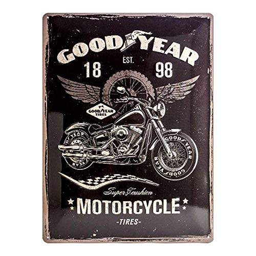 Nostalgic-Art Cartel de Chapa Retro Goodyear – Motorcycle – Idea de Regalo para los Aficionados a Las Motos, metálico, Diseño Vintage, 30 x 40 cm