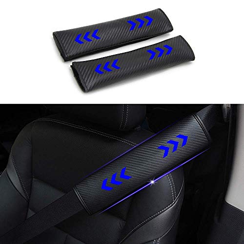 Para Tiguan 2Pcs Almohadillas para cinturón de seguridad Personalizable de Fibra de Carbono para proteger el cuello y el hombro para adultos y niños(Azul)