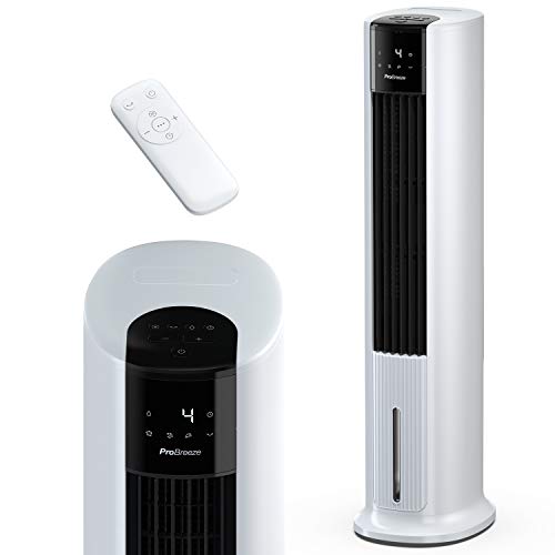 Pro Breeze 7L Enfriador Evaporativo y Ventilador Torre Portátil de 105 cm. Con 3 Velocidades del Ventilador, Control Remoto y Oscilación Automática