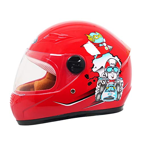 QZH Niños Casco De La Motocicleta, La Cara Llena Casco De La Vespa A Prueba De Viento Calentar Babero Reflectante De Advertencia En La Noche del Ciclomotor Casco De La Moto para Niño Niña,Rojo