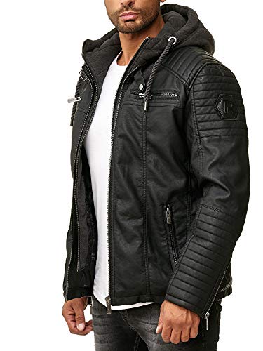 Redbridge Chaqueta de imitación de Cuero para Hombre con Capucha Negro XL