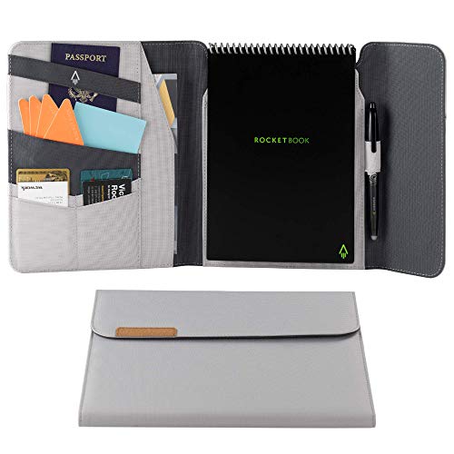 Rocketbook Funda Flip Capsule Folio – Funda 100% reciclable con soporte para bolígrafo, cierre magnético y almacenamiento interior – gris, tamaño ejecutivo (15,2 x 22,4 cm) (Cap-FLP-E-CIN)
