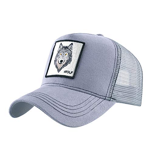 sdssup Lobo Bordado Gorra de béisbol Retro Camión Conductor Gorra Hip Hop Rejilla Sombrero Gris M (56-58cm)