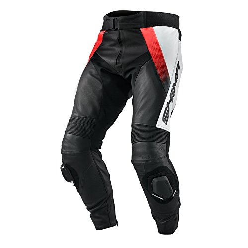 Shima STR PANTALÓN Rojo Fluo (Naranja), Cuero Moto Racing Perforado Deporte Moto Traje - Pantalones (Tallas: 46-56)