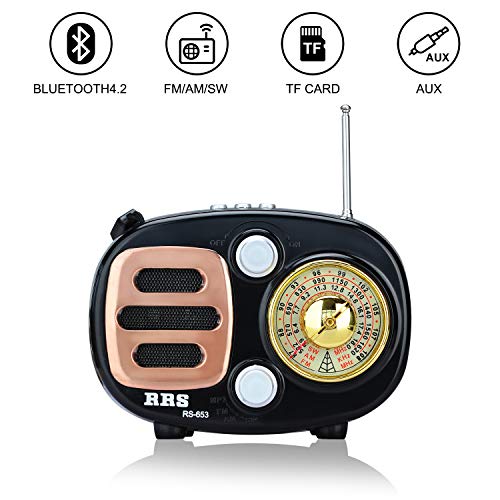 Songway Altavoz de Radio estéreo portátil con diseño clásico Vintage FM/Am/SW MP3, Bluetooth para inalámbrico, Compatible con Tarjeta TF/USB, con batería Recargable (Azul)