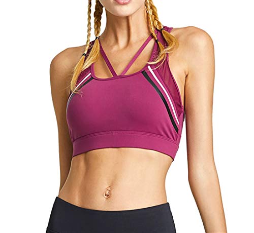 SP Sports - Chaleco deportivo para mujer interior y exterior, estereotipado, fitness, carreras profesional, antigolpes, estilo sujetador de Yoga, con alfombra de pecho, poliéster. fucsia L