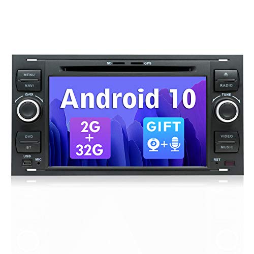 SXAUTO Android 10 Autoradio Compatible Ford C-MAX/Connect/Fiesta/Focus/Fusion/Galaxy/Kuga S-MAX/Transit/Mondeo - [2G+32G] - Gratis Trasera - 2 DIN 7 Pulgada -Soporte Dab 4G WLAN BT5.0 Carplay Volante