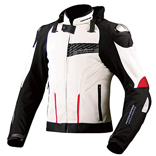 Tamaño Grande Chaqueta de Moto con Luz de Advertencia LED, Transpirable Anti-caída Transpirable Resistente con Armours Aleación de Titanio CE Unisex Chaqueta para Motocicleta,Blanco,XXXXL