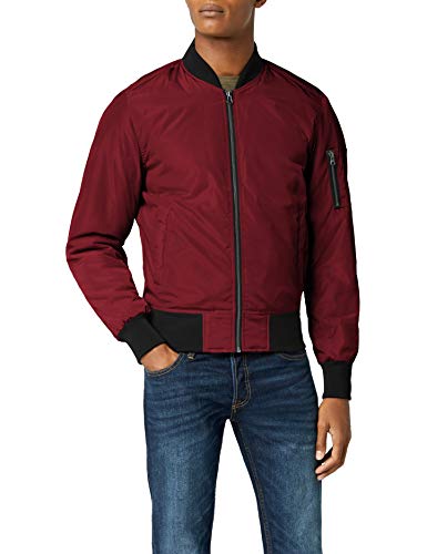 Urban Classics Cazadora de Hombre Chaqueta Bomber de Estilo Urbano, en Burdeos con Cuello, Cintura y Puños Negros a Contraste, Cierre con Cremallera, burgundy/black, 3XL