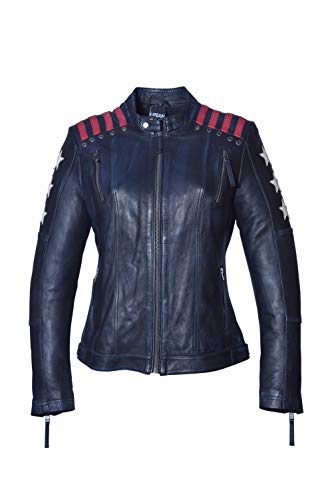 Urban Leather Chaqueta Moto Mujer Con Protecciones |Cazadora Moto Mujer Rising Star | Chaqueta Piel Moto con Protecciones CE Para Hombros, Codos y Espalda|Azul Marino |L Urban Leather Chaqueta Moto Mujer Con Protecciones |Cazadora Moto Mujer Rising Star | Chaqueta Piel Moto con Protecciones CE Para Hombros, Codos y Espalda|Azul Marino |L
