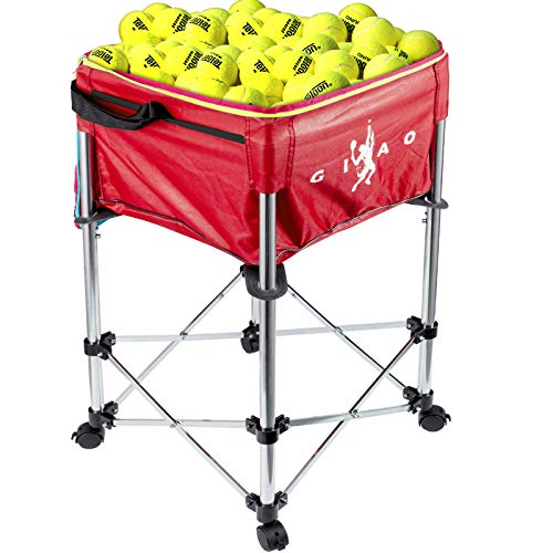 VEVOR Carro de Pelotas para Enseñanza con Capacidad de 160 Pelotas de Tenis y Bolsa Roja para Béisbol y Tenis Carro de Pelota con Ruedas para Béisbol Softbol y Tenis