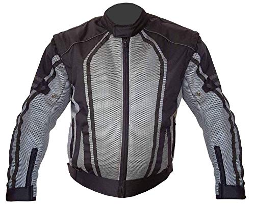 Warrior - Chaqueta de moto para hombre, tejido de malla de aire, con armadura CE, transpirable, negro y gris, para hombre (grande)