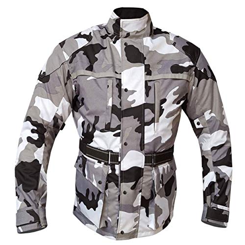 Warrior Gears® Chaqueta de motocicleta para hombre, camuflaje, impermeable, transpirable, protección CE, chaqueta textil Cordura, para hombre, color gris