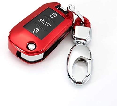 WASHULI Coche de protección de Claves de automóvil Conexión Citroen C4 Cactus C5 C3 C4L Peugeot 508 3013 308 2008 3008 408 (Color : Red with Keychain)