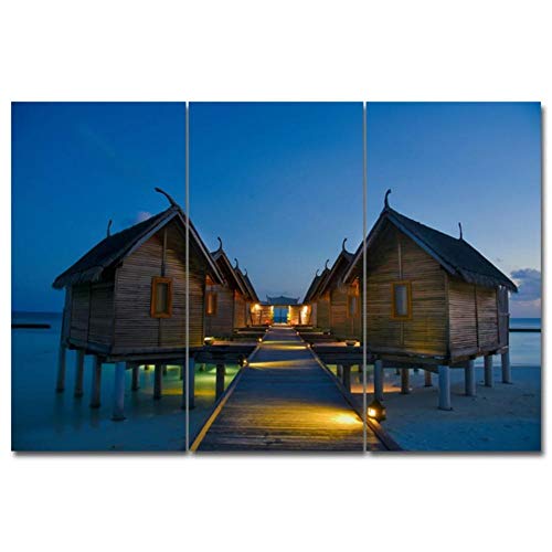 WJY Chalet Junto al mar en la Noche 3 Piezas HD Lienzo Pintura decoración del hogar Sala de Estar Lienzo impresión Pintura decoración de Pared Picture 40cm x80cm x3p No Frame WJY Chalet Junto al mar en la Noche 3 Piezas HD Lienzo Pintura decoración del hogar Sala de Estar Lienzo impresión Pintura decoración de Pared Picture 40cm x80cm x3p No Frame