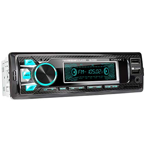 XOMAX XM-R265 Radio de Coche con Bluetooth I Carga del teléfono móvil a través del Segundo Puerto USB I Óptica de Carbono I 7 Colores Ajustables I USB, SD, AUX I 1 DIN