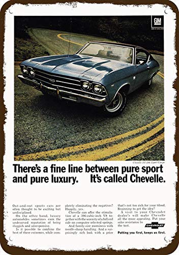 Yilooom 1969 Chevrolet Chevelle Ss 396 V8 Sport Coupe Car Chevy Vintage Look Metal Sign 7" x 10"