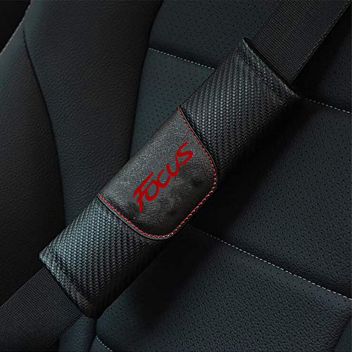 ZXCV 2 Fundas Coche Almohadillas Cinturón Fibra Carbono, para Ford Focus Hombro Correa Protector Seguridad con Logo Auto Interior Accesorios