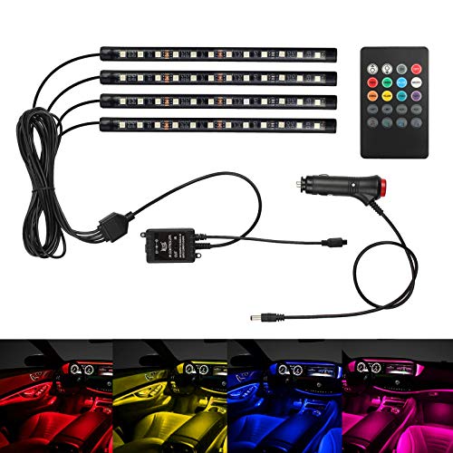 12V Tira de Led Luces Interiores del Coche Footwell Luces Regulable Iluminación Ambiental RGB SMD 48 LED Luces de Humor del Coche a Prueba de Agua con Control Inalámbrico de Música y Encendedo