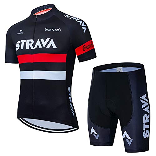 AJL Summer Black Cycling Jersey para Hombre de Manga Corta Strava, Racing Club Road Bicycle Outdoor Bike Jersey Suit Pro, Combo de Ciclo de compresión de Secado rápido (Size : Small)