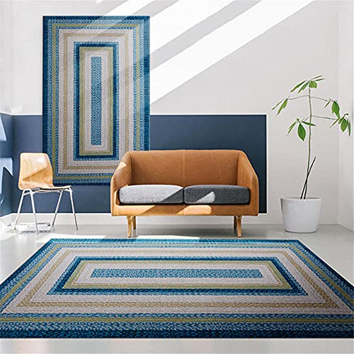 alfombras antideslizantes Azul Patrón cuadrado azul de la alfombra de la sala de estar con lavado de agua de alfombra duradera habitaciones matrimonio completas 140x200cm decoracion infantil 4ft 7.1''