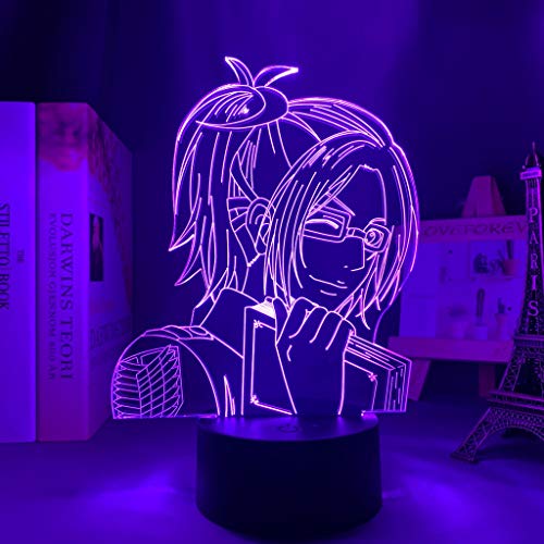 Anime 3d Light Attack on Titan Hange Zoe Lámpara para decoración del hogar Regalo de cumpleaños Manga Attack on Titan Lámpara de noche LED Hange Zoe, 16 colores con control remoto