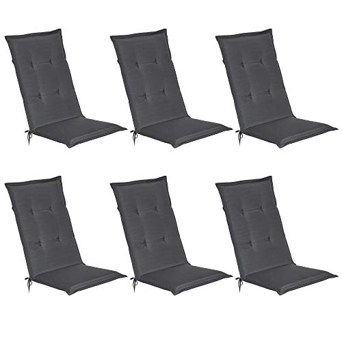 Beautissu Loft HL - Set de 6 Cojines para sillas tumbonas mecedoras de balcón o Asiento Exterior con Respaldo Alto - 120x50x6 cm - Placas compactas de gomaespuma - Gris Grafito