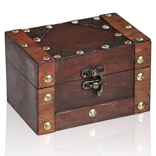Brynnberg Caja de Madera Rivet 14x9,5x8,5cm - Cofre del Tesoro Pirata de Estilo Vintage - Hecha a Mano - Diseño Retro - joyero