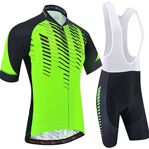 BXIO Jerseys de Ciclismo Fluo Green para Hombres Mangas Cortas Ropa de Bicicleta Transpirable 5D Gel Pad Shorts Trajes de Ciclismo 203 (Fluo Green(203,Bib shrots), L)