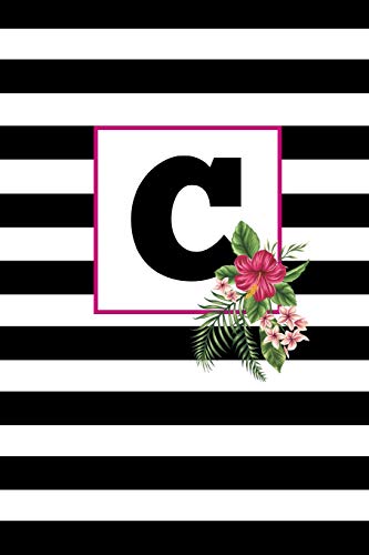 C: C Monogram Notebook: Black And White Striped: Initial C: 6x9 Inch, 120 Pages, Blank Lined, College Ruled Journal