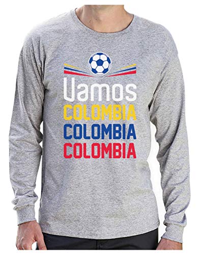 Camiseta de Manga Larga para Hombre - Vamos Colombia! Apoya a la Selección Colombia en la Copa América!! Large Gris
