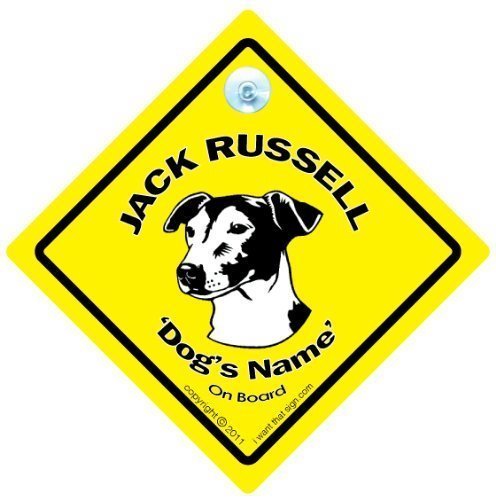 Cartel con ventosa para coche de perro, diseño con texto en inglés de coche Jack Russell, añadiremos el nombre para ti, en inglés, diseño con texto en inglés perro, Carcasa de perro con texto en inglés, diseño con texto en inglés de perro personalizable, 