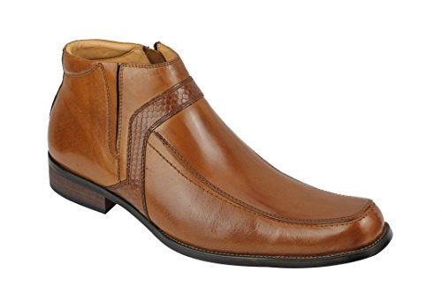 Casual Zapatos de Cuero Real Cargadores del Tobillo con Cremallera Retro Trabajo Formal XPOSED los Hombres del Reino Unido Tamaños en Negro, Tan [D662-04-TAN-43]