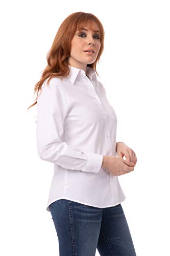 Chef Works - Camisa de Vestir de Cuadros para Mujer (Talla XXL), Color Blanco