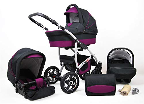 Cochecito de bebe 3 en 1 2 en 1 Trio Isofix silla de paseo New L-Go by SaintBaby negro & lila 3in1 con Silla de coche