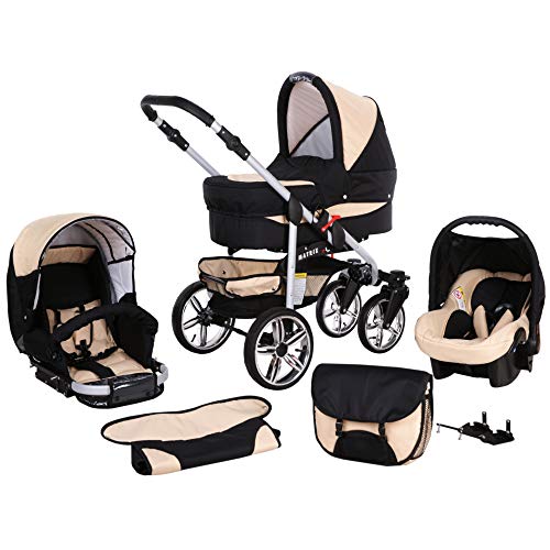 Cochecito de bebe 3 en 1 2 en 1 Trio Isofix silla de paseo X-Car by SaintBaby negro & crema 3in1 con Silla de coche