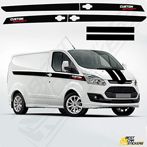 Compatible con Ford Transit SWB Custom Side Racing Stripes Graphics Stickers UK (negro brillante)