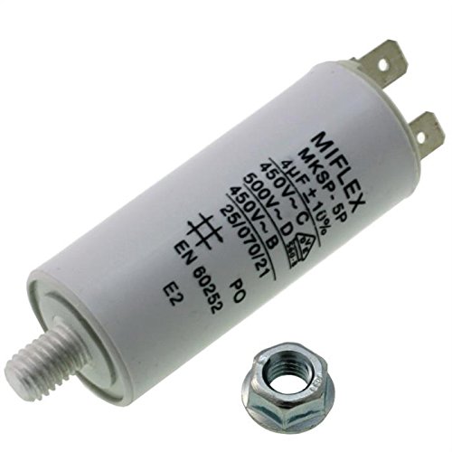 Condensador de Arranque de Motor 4 µF, 450 V 25 X 58 mm, Conector M8, Miflex, 4 uF.