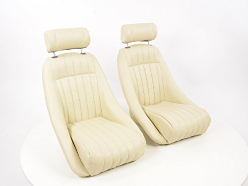 Conjunto de asientos deportivos Classic 2 piel artificial beige con reposacabeza