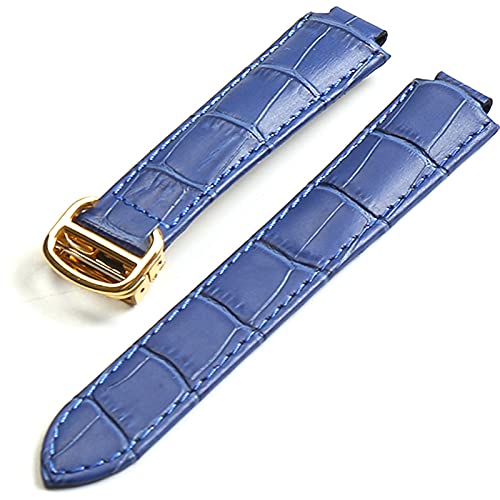 correa de cuero, correa de cuero de la hebilla del borde convexo de seguridad, accesorios de reloj, correa, correa, Azul-goldr de cierre, 16mm