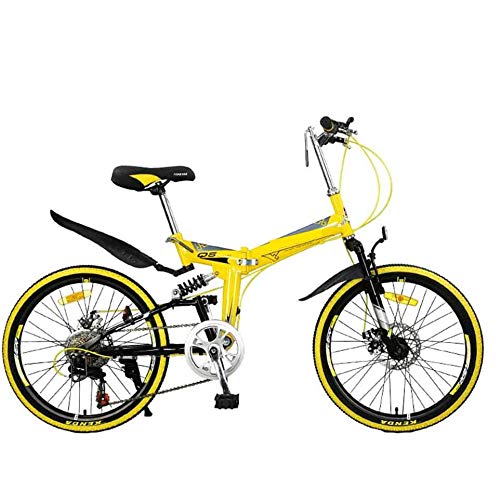 COUYY Bicicleta de montaña Plegable, Adulto Ligero Unisex City Bike 22 Pulgadas Rim Aluminio Marco con Asiento Ajustable,Amarillo