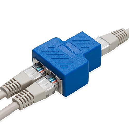 COVVY RJ45 Splitter Connector Hembra a Hembra Adaptador de Red 1 a 2 Puerto Hembra Cat 5 / Cat 6 LAN Cable Ethernet Adaptador De Conector De Zócalo Doble (1Pcs, Blue)