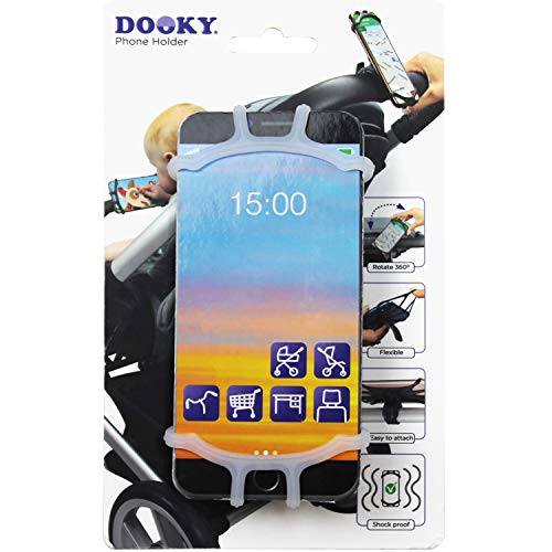 Dooky Universal Soporte para Teléfono Móvil, Para Smartphone para el Cochecito (para Todas las Marcas y Modelos de Móviles, Adecuado para el Asiento Trasero de la Bicicleta y el Coche), Transparente
