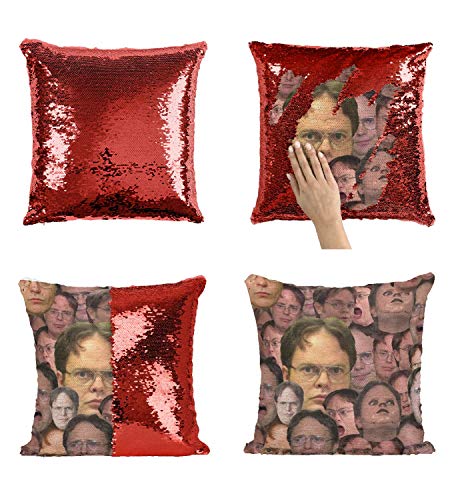Dwight Schrute Faces C105 Sequin Pillow Almohada, Funny Throw Covers, Sequins Pillows, Weird Stuff, Unicorn, Flip Mermaid Scales Reversible (Cover + Insert)