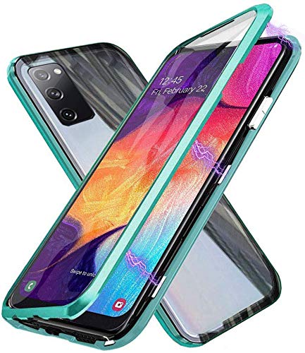 Funda para Samsung Galaxy S20 FE, Adsorción Magnética Cubierta Vidrio Templado Frontal y Posterior Flip Case Marco Metal Bumper Funda Anti Choque Protección 360 Grados Carcasa, Verde
