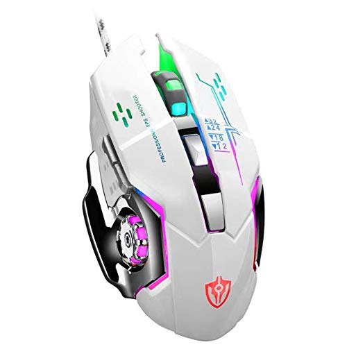 GUANEE Ratón ergonómico para juegos, RGB, con mango cómodo, para PC, portátil, color blanco