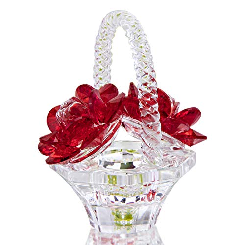 H&D HYALINE & DORA Figura de florero de cristal con diseño de rosas de cirstal, con diseño de canasta de flores y pisapeles de regalo de San
