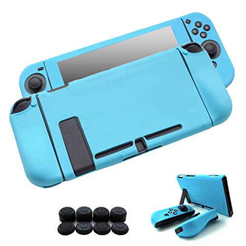 Hikfly Gel de Silicona Agarre Antideslizante Kits de Protección Carcasas Cubrir Piel para Nintendo Switch Consolas y Joy-Con Controlador Con 8pcs Gel de Silicona Empuñaduras Gorras (Azul)