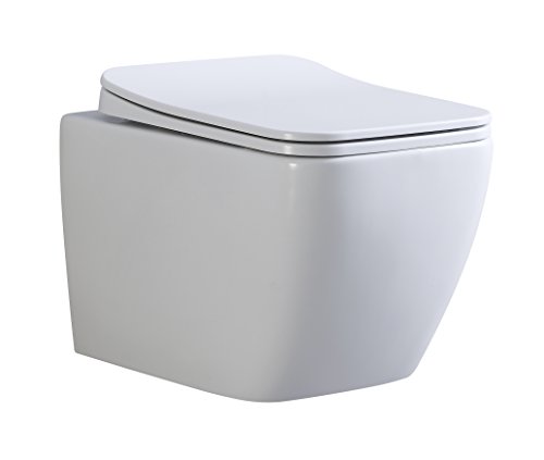 Inodoros suspendidos de cerámica sin borda, Función Soft-Close, Color blanco - Cisterna no incluida (Cube)