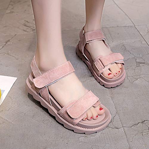 IOAOAI Sandalias Planas de Cuero Genuino de Verano Zapatos para Mujer Sandalias de Plataforma con tacón Alto Zapatos de Cuero de Dama Calzado Sandalias de Plataforma de bizcocho inglés Romano (Colo